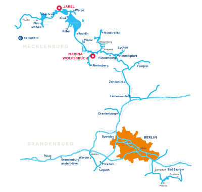 Map of Mecklenburg and Brandenburg region in Germany