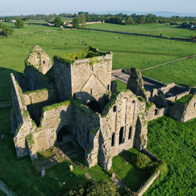 Aerial view of Hore Abbey, a ruined Cistercian monastery near the Rock of Cashel, County Tipperary, Republic of Ireland