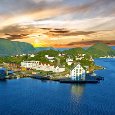 Alesund town sea view, Norwegian fjords landscape