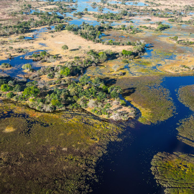 okavango delta in Botswana in africa from above out of airplane