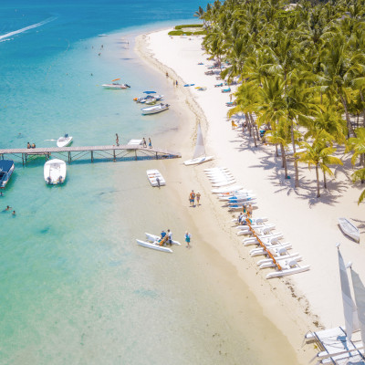 Aerial view on beautiful beach in Trou aux Biches, Mauritius