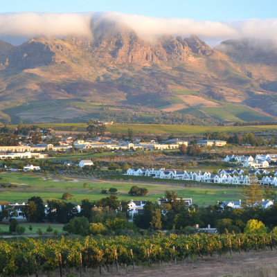 Mountains and clouds surround Stellenbosch, South Africa