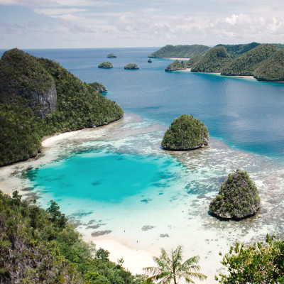 Viewpoint of the clear waters of Wayag Island, Raja Ampat district, West Papua, Indonesia, Asia