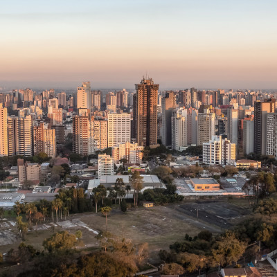 Aerial view of Curitiba City at sunset - Curitiba, Parana, Brazil, South America