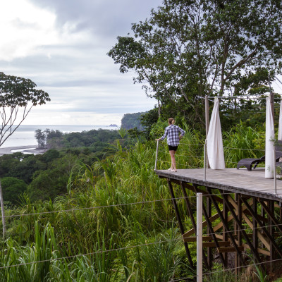 female hike at a viewpoint, Costa Rica