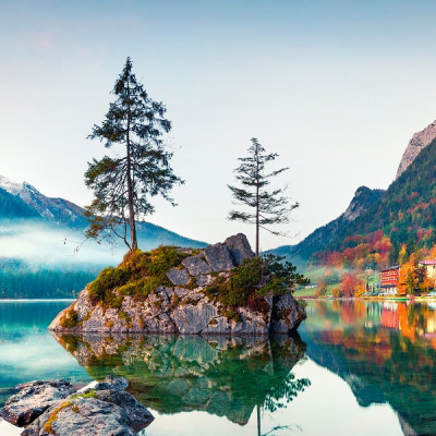Beautiful nature with lake and mountains