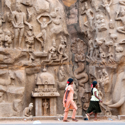 tourist and local people on various tourist point at Mahabalipuram, India