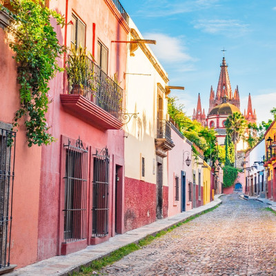 Beautiful streets and colorful facades of San Miguel de Allende in Guanajuato, Mexico, Central America