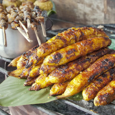 Fried bananas in the market Iquitos, Peru, South America