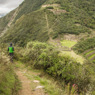 Traveller at the Lost city of the Incas, Machu Picchu,Peru on top of the mountain