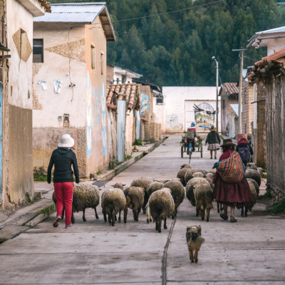 Safety in Peru - Local street life in a village in the Andes of Peru, South America