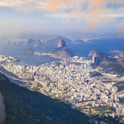 Aerial view of Rio de Janeiro city skyline in Brazil, South America