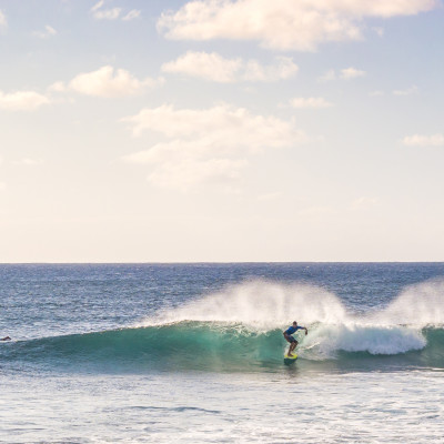 Surfing the Easter Island ocean, Chile, South America