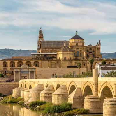 Panoramic view at the Mosque-Cathedral with Roman bridge in Cordoba - Spain