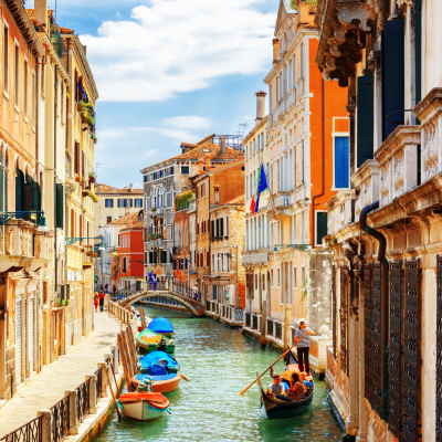 Panoramic aerial cityscape of Venice with Santa Maria della Salute church, Veneto, Italy