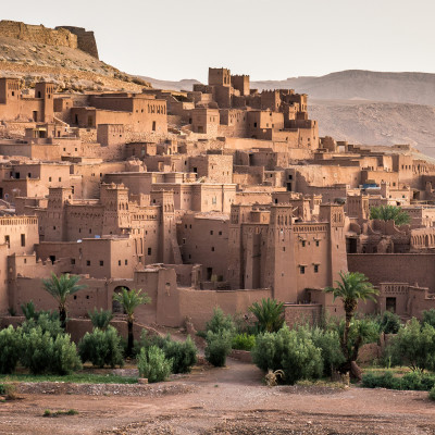 Ait Benhaddou Kasbah at dawn, High Atlas Mountains, Morocco, Africa