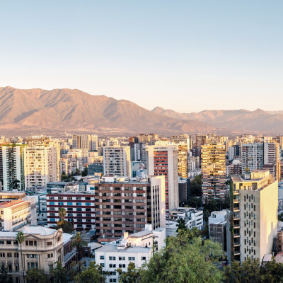 Panoramic aerial view of downtown Santiago with Andes mountains on background - Santiago, Chile, South America