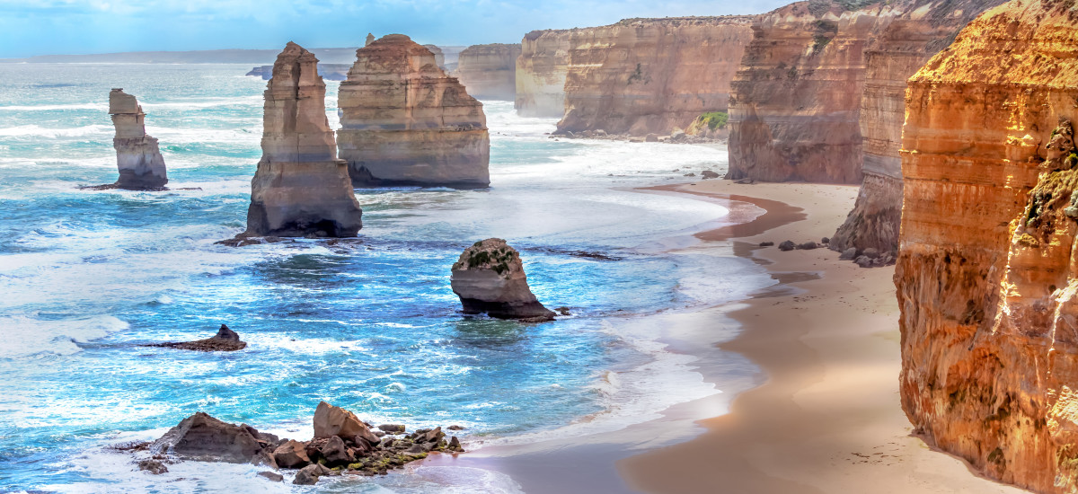 Twelve Apostles and orange cliffs along the Great Ocean Road in Australia