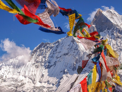 Tibetan Flags at Annapurna Base Camp Enchanting Travels Nepal Travel