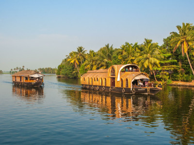 Kerala houseboats floating on a waterbody