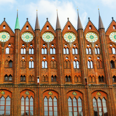 Facade of the historical city hall of Stralsund, Germany