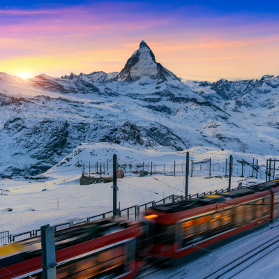 Matterhorn and swiss alps in Zermatt, Switzerland. Matterhorn at sunset.