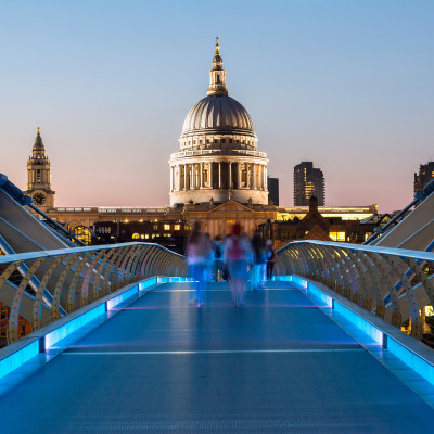 London Millennium Footbridge and St. Paul's Cathedral at night