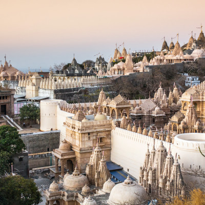 Jain temples on top of Shatrunjaya hill, Palitana, Gujarat, India