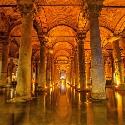 The Basilica Cistern - underground water reservoir build by Emperor Justinianus in 6th century, Istanbul, Turkey