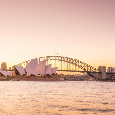 Downtown Sydney skyline in Australia at twilight