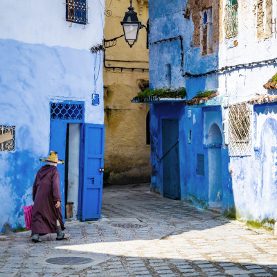 Amazing view of the street in the blue city of Chefchaouen, Morocco, Africa