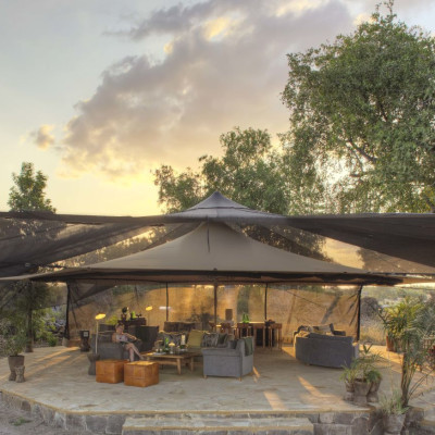 Lounge and bar area at camp Roho Ya Selous