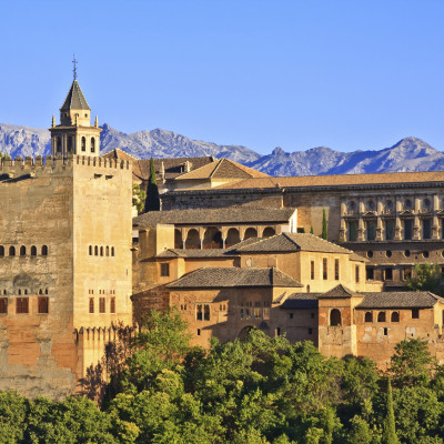 View on Alhambra at sunset, Granada, Spain