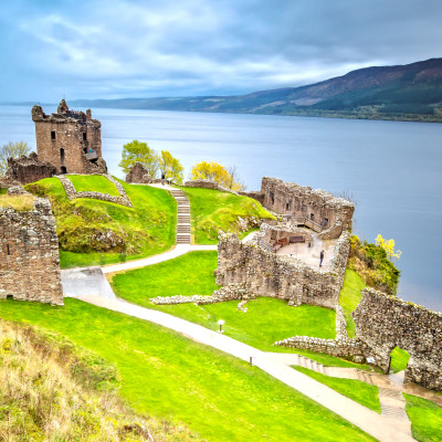 Urquhart Castle with Dark Cloud Sky