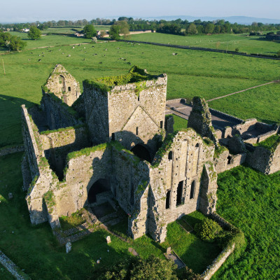 Aerial view of Hore Abbey, a ruined Cistercian monastery near the Rock of Cashel, County Tipperary, Republic of Ireland