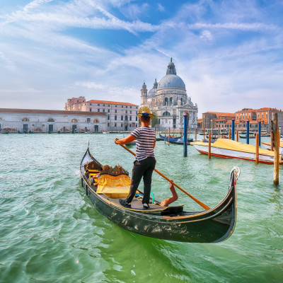 Breathtaking morning cityscape of Venice with famous Canal Grande and Basilica di Santa Maria della Salute church. Location: Venice, Veneto region, Italy, Europe