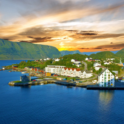 Alesund town sea view, Norwegian fjords landscape