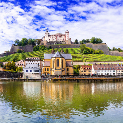 Authentic beautiful towns of Germany - Wurzburg, view with vineyrds and castle, Europe