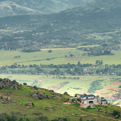 Ezulwini valley in Swaziland eSwatini with beautiful mountains, trees and rocks in scenic green valley