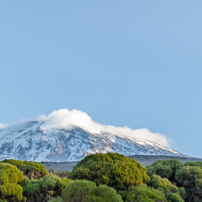 Mist surround the Kibo cone, at Millenium campsite, Kilimanjaro National Park, near Arusha, Tanzania, Africa