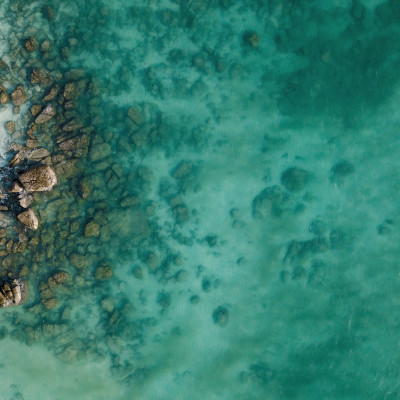 Aerial top view of Long Beach coast in Koh Rong, Cambodia, Asia