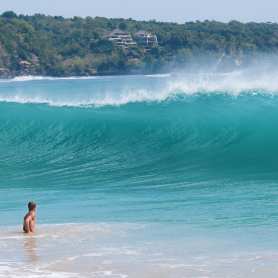 Giant wave coming to the shore. Dreamland beach, Bali, Indonesia, Asia