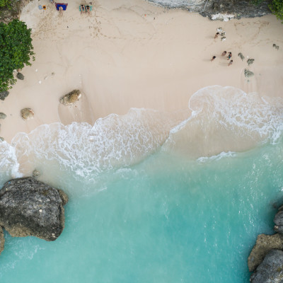 Top Aerial view of impossible Beach in Bali, Indonesia, Asia