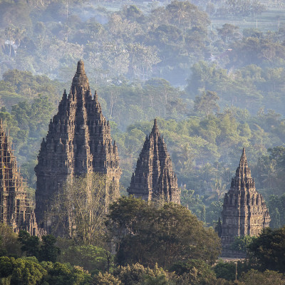 Mystical Prambanan Temple in the Morning, Indonesia, Asia