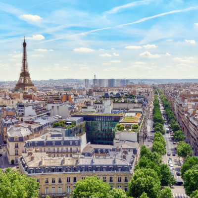 Enchanting Travels France Tours Beautiful panoramic view of Paris from the roof of the Triumphal Arch. View of the Eiffel Tower