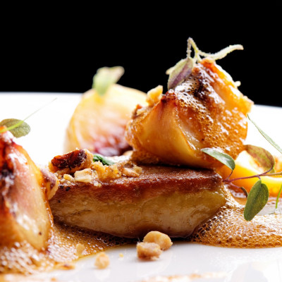 Enchanting Travels France Tours Haute cuisine, roasted Foie gras with homemade ravioli and apples - cuisine in France