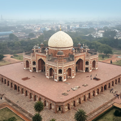 Aerial view of the Humayun's Tomb in Delhi, India