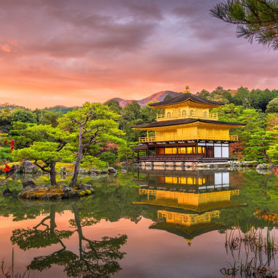 Enchanting Travels Japan Tours Kyoto, Japan at Kinkaku-ji, The Temple of the Golden Pavilion at dusk
