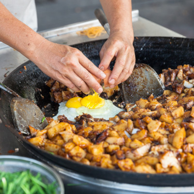 Street food at Kimberly Street Food Night Market. George Town, Penang, Malaysia, Asia