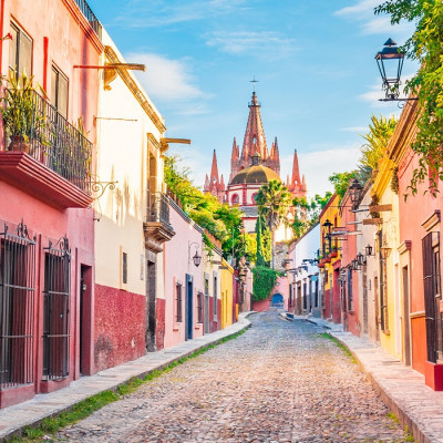 Beautiful streets and colorful facades of San Miguel de Allende in Guanajuato, Mexico, Central America